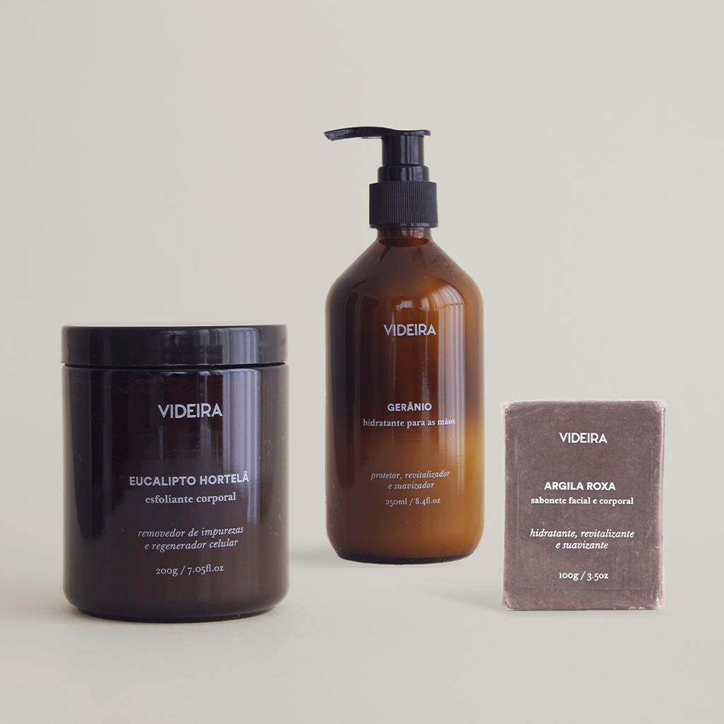 Pele Hidratada | Esfoliante + Hidratante Gerânio + Argila Roxa